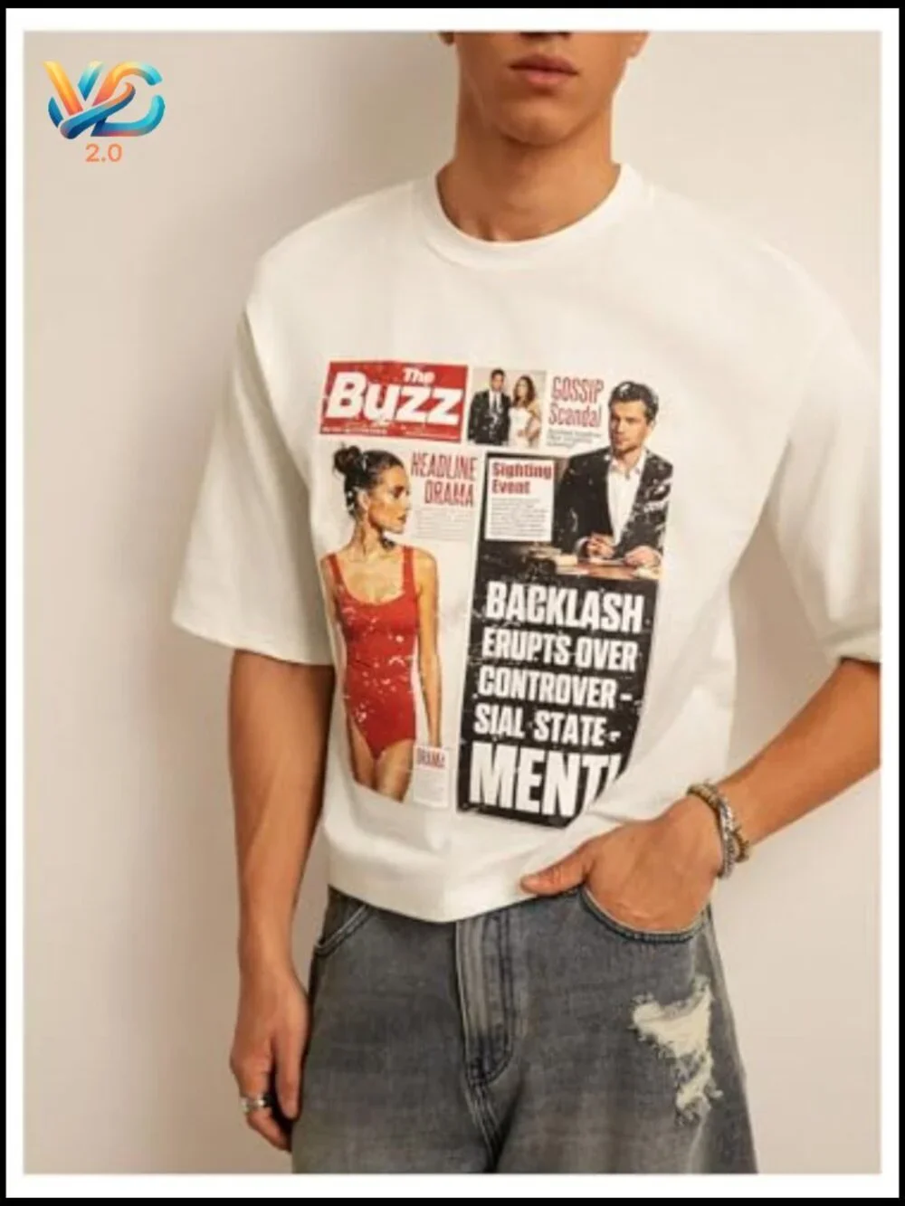 Men's Vintage Cropped Graphic Tee Short Sleeve Boxy Crew Neck Summer